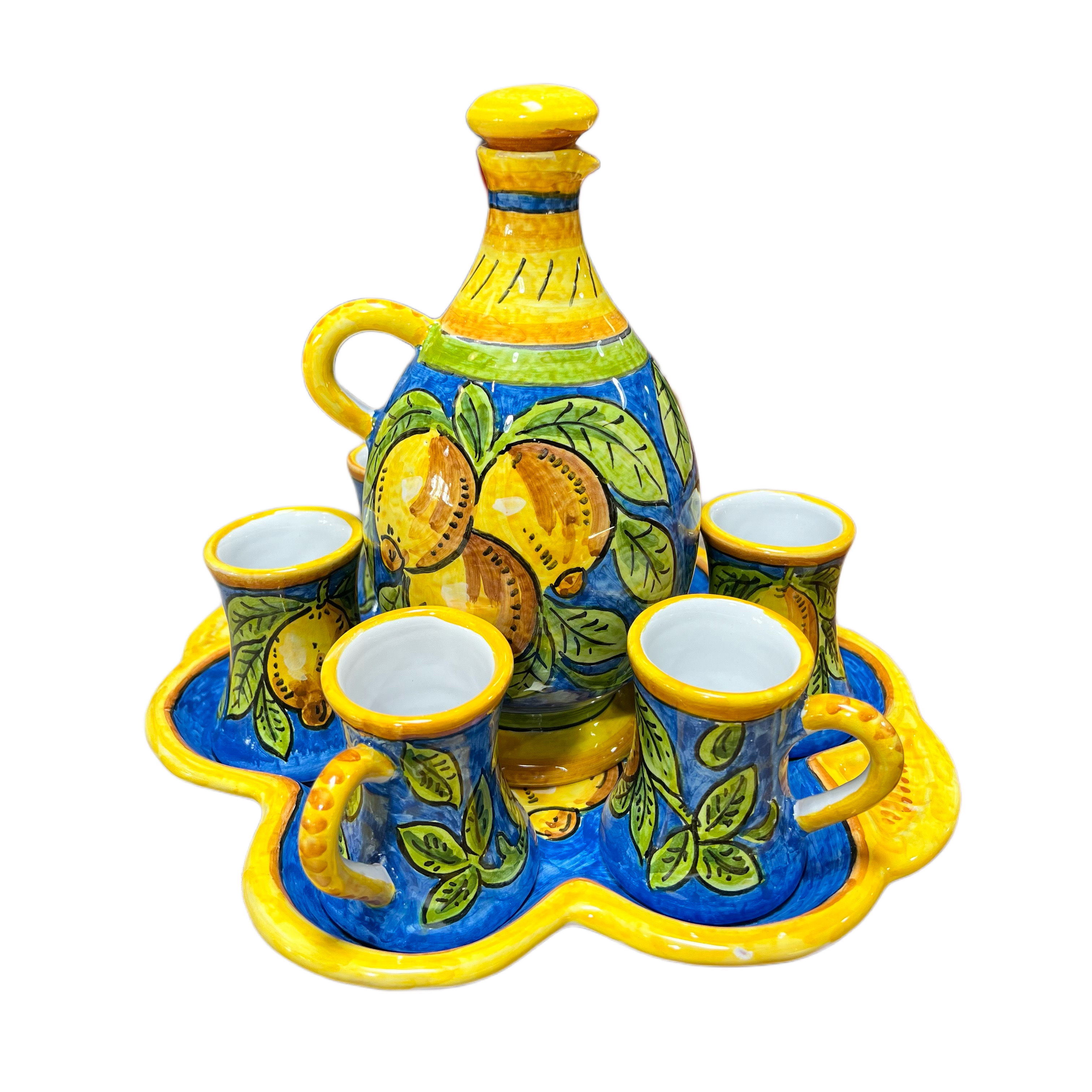 Limoni set - hand painted ceramic (tray + 2 glasses for Limoncello)