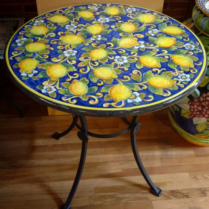 31.5" Italian Volcanic Table - lemons on blue