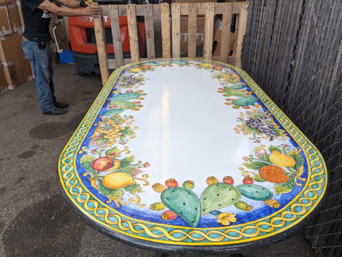 79" x 39" Italian Volcanic Table Oval - Mixed Fruit and Cactus on Blue with Braided Edge **NEW!! Better Picture Coming Soon** - Image 4