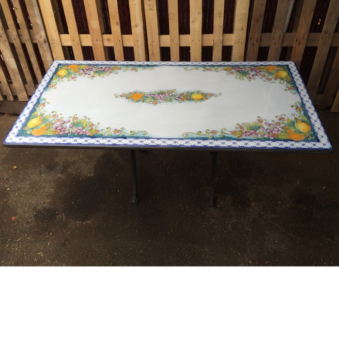 63'' x 31.5" Italian Volcanic Table - Fruit on Teal - Image 2