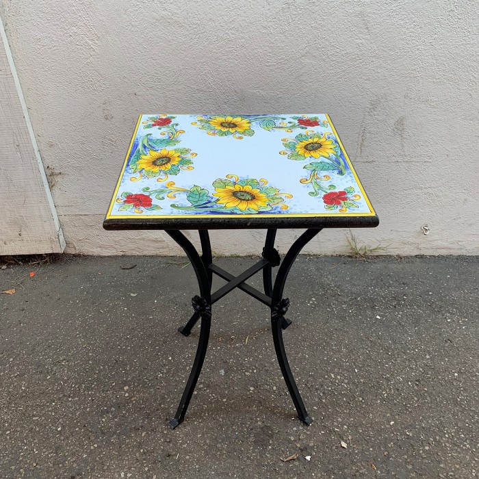 20'' Square Italian Volcanic Table - Sunflowers and Poppies