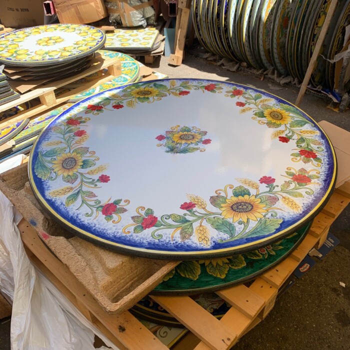 51" Italian Volcanic Table - Sunflowers and Poppies