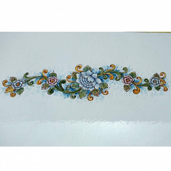 71” x 39” Italian Volcanic Table – Rectangular Flowers on Medium Blue with Yellow Frame and Flower Center - Image 2