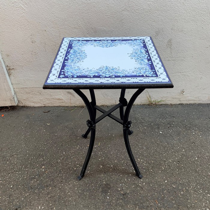 20” Square Italian Volcanic Table – Blue Floral