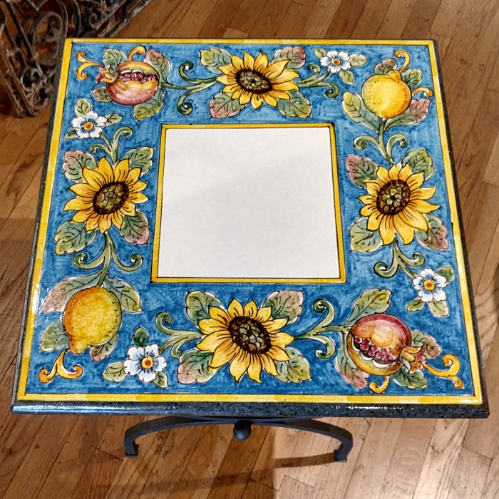 20” Square Italian Volcanic Table – Lemons, Sunflowers and Pomegranates