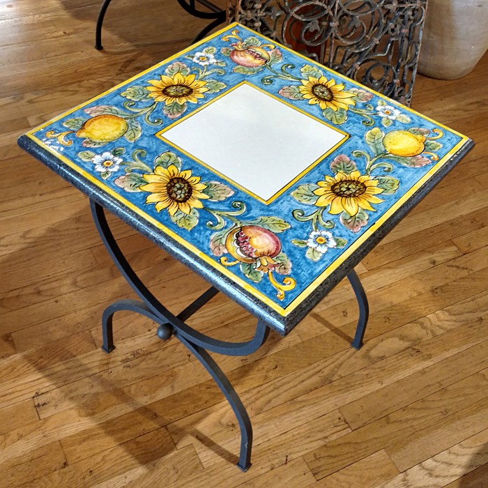 20” Square Italian Volcanic Table – Lemons, Sunflowers and Pomegranates - Image 3