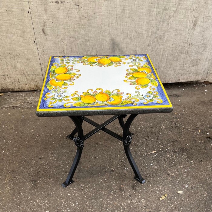 20” Square Italian Volcanic Table – Lemons on Blue - Image 2