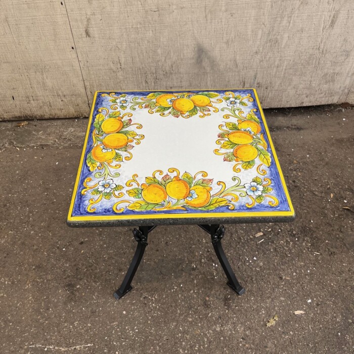 20” Square Italian Volcanic Table – Lemons on Blue