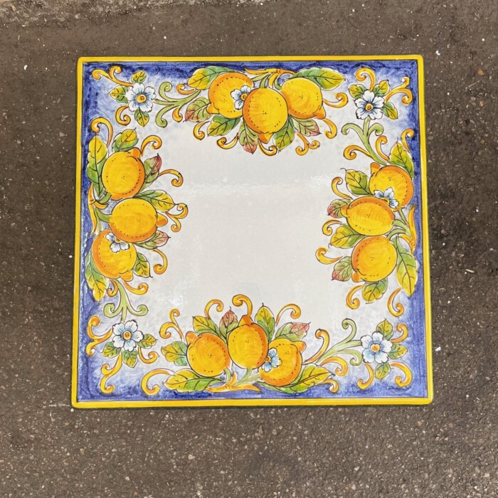 20” Square Italian Volcanic Table – Lemons on Blue - Image 4