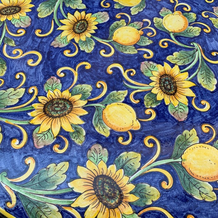 39" Italian Volcanic Table - Full Lemons and Sunflowers on Blue - Image 3