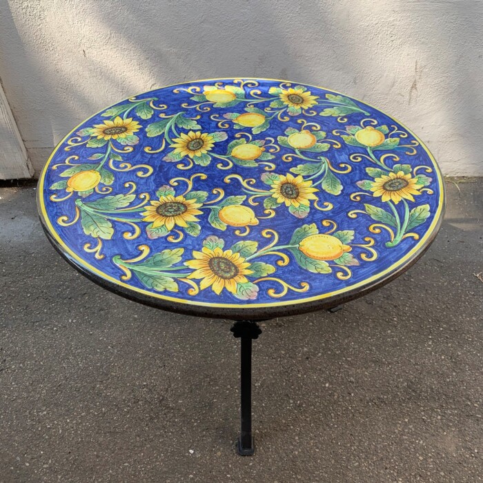 39" Italian Volcanic Table - Full Lemons and Sunflowers on Blue - Image 2