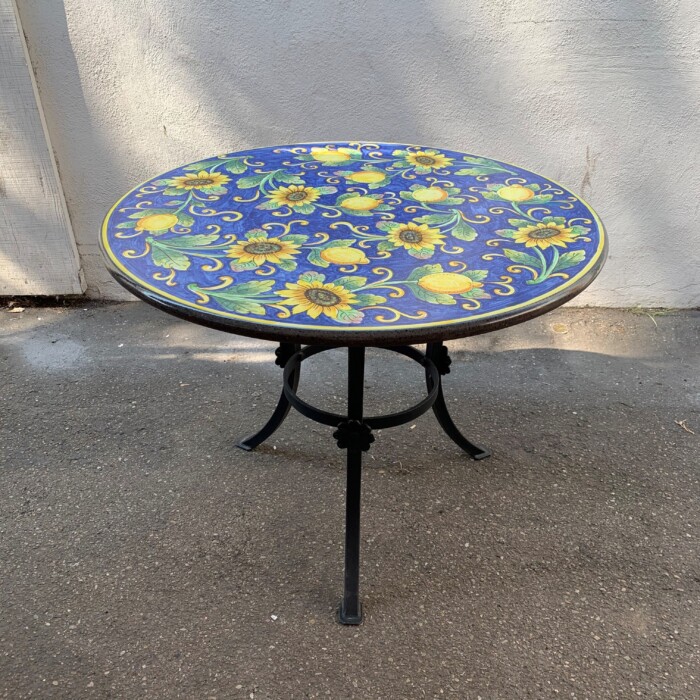 39" Italian Volcanic Table - Full Lemons and Sunflowers on Blue