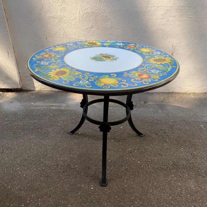 39" Italian Volcanic Table - Mixed Fruit and Sunflowers on Teal - Image 4