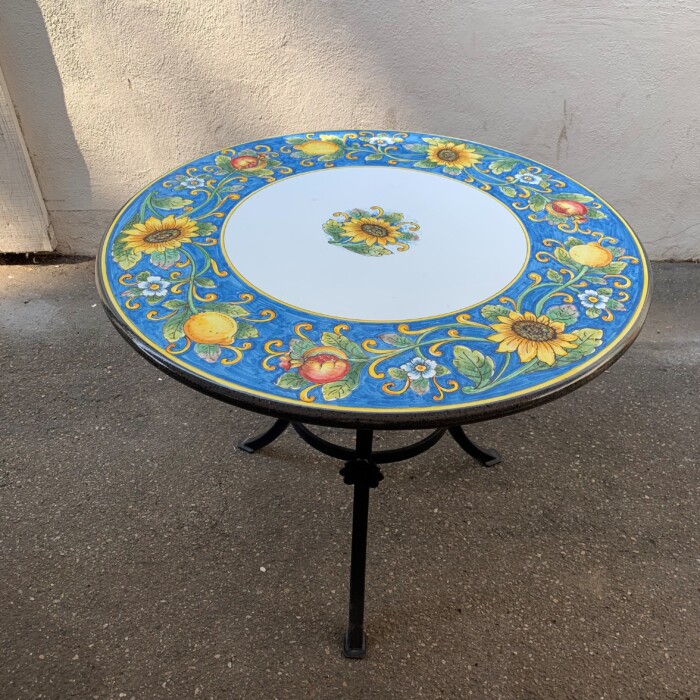 39" Italian Volcanic Table - Mixed Fruit and Sunflowers on Teal