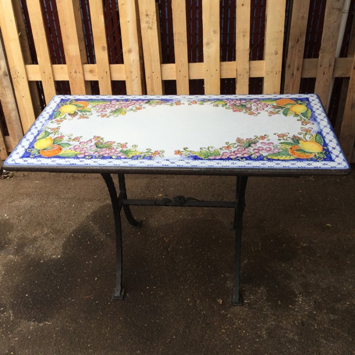 44'' x 23.5" Italian Volcanic Table - Mixed Fruit on Blue with Crosshatched Border - Image 5