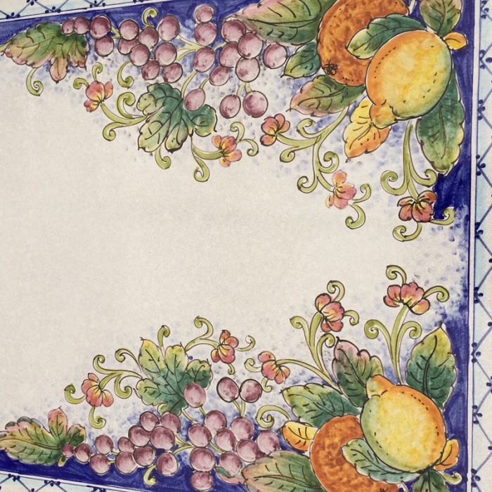 44'' x 23.5" Italian Volcanic Table - Mixed Fruit on Blue with Crosshatched Border - Image 3