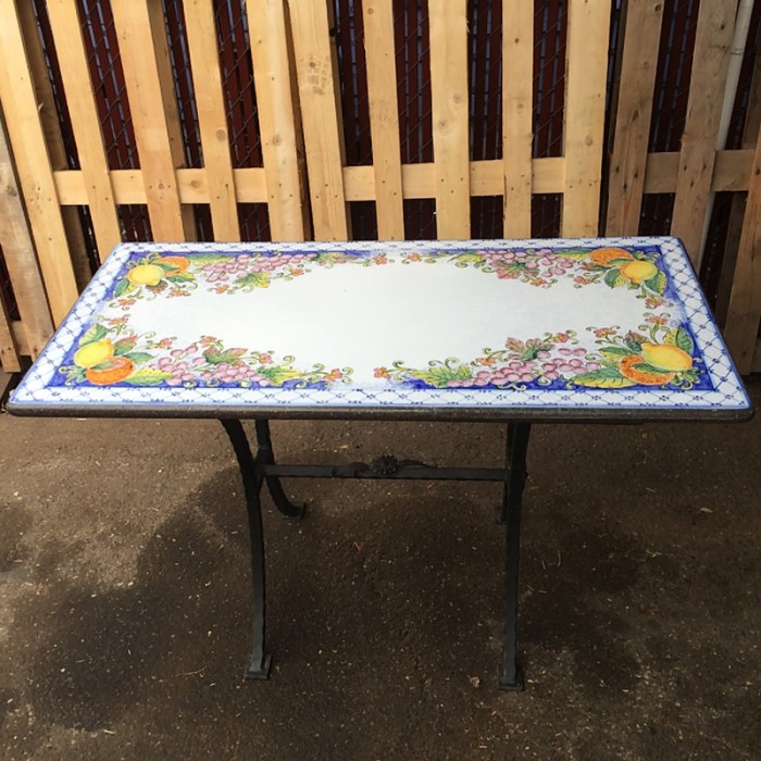 44'' x 23.5" Italian Volcanic Table - Mixed Fruit on Blue with Crosshatched Border