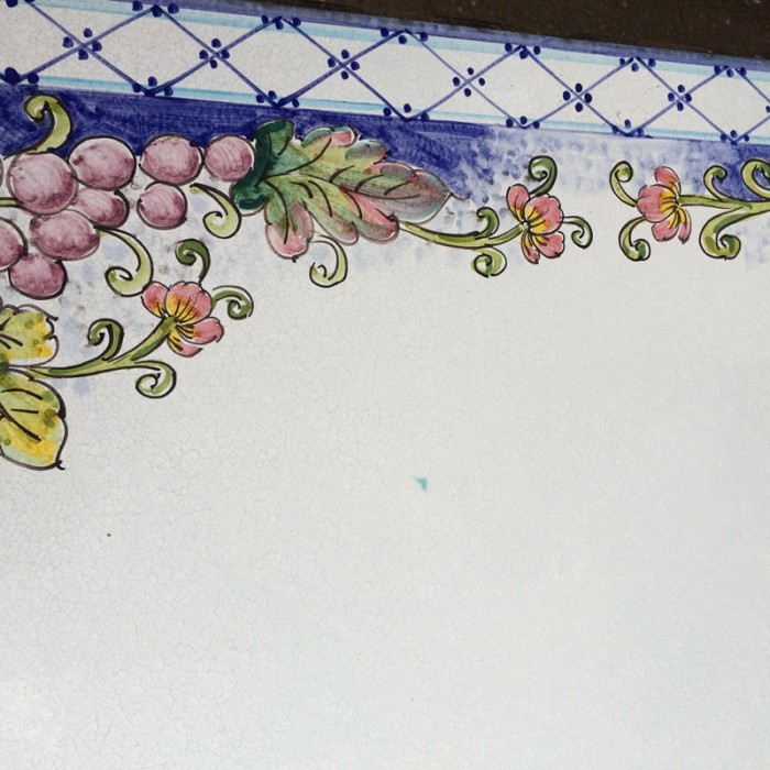 44'' x 23.5" Italian Volcanic Table - Mixed Fruit on Blue with Crosshatched Border - Image 2