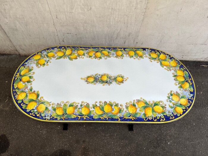 79" x 39" Italian Volcanic Table Oval - Lemons on Blue