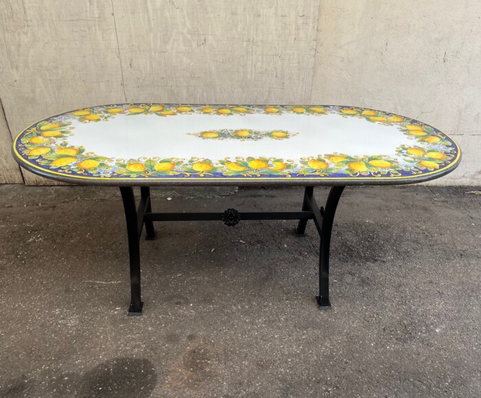 79" x 39" Italian Volcanic Table Oval - Lemons on Blue - Image 2