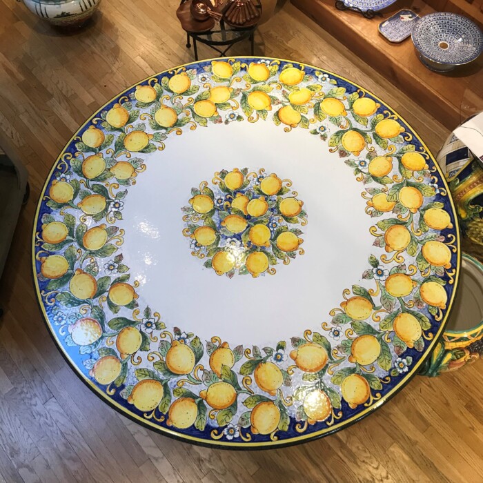 51" Italian Volcanic Table - Lemons on Blue - Image 2