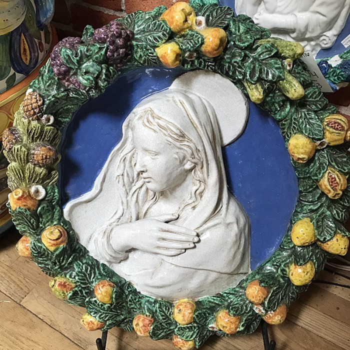 Large Round Virtuous Mary Della Robbia