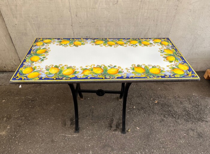 55'' x 27.5" Italian Volcanic Table - Lemons on a Blue Border - Image 2