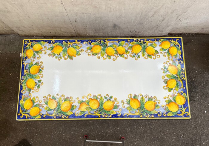 55'' x 27.5" Italian Volcanic Table - Lemons on a Blue Border