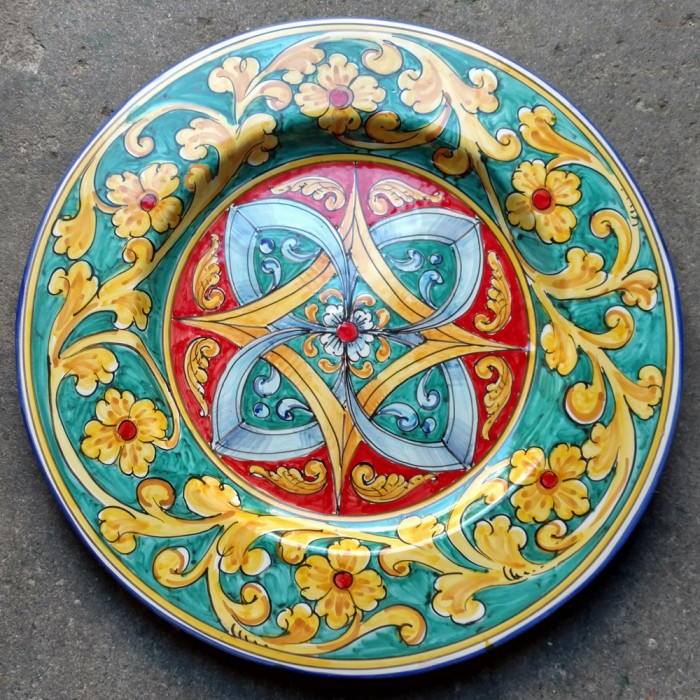 Medium Round Platter - Geometric Turquoise Scrolls