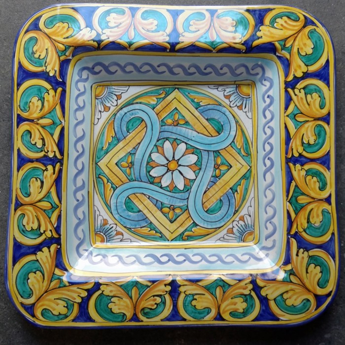 Large Square Platter - Geometric Blue Flower