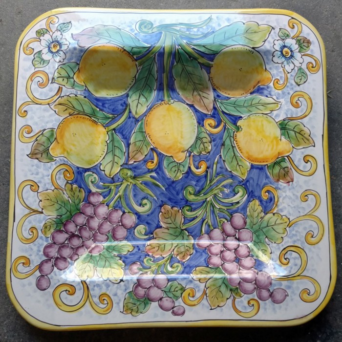 Large Square Platter - Lemons and Grapes