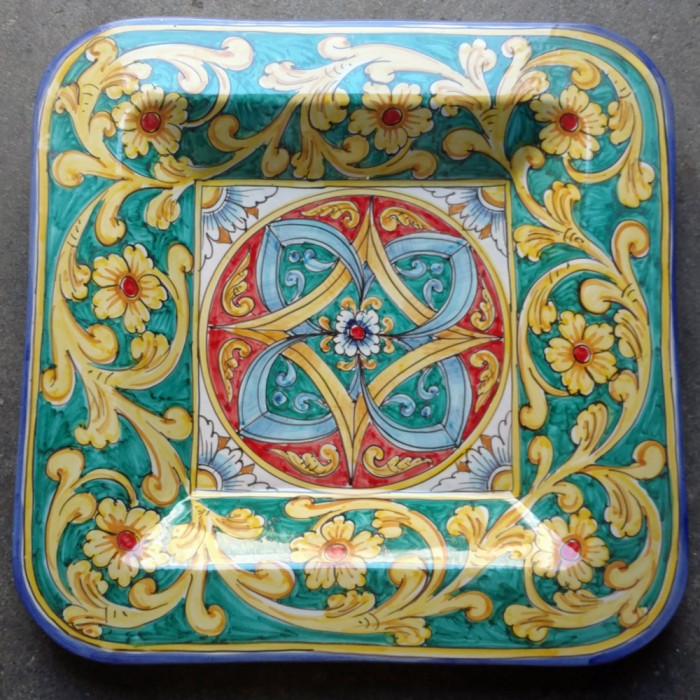 Large Square Platter - Geometric Turquoise Scrolls