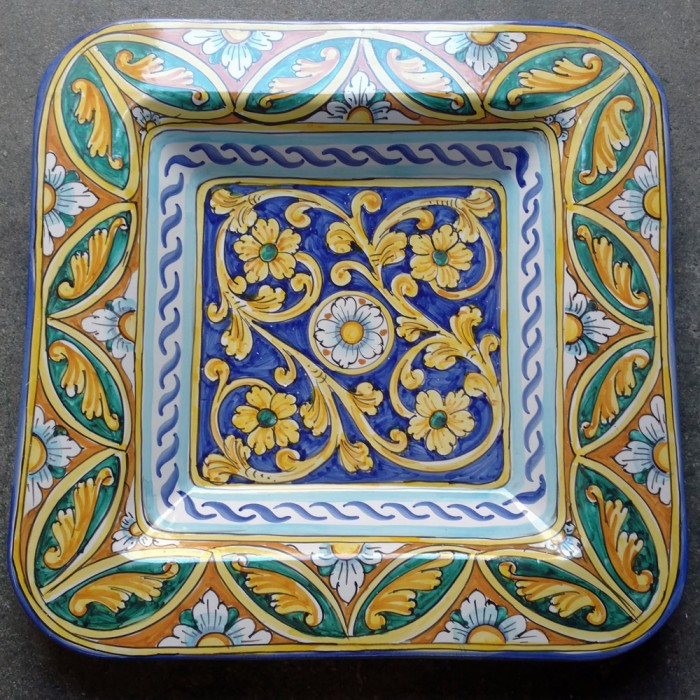 Large Square Platter - Geometric Golden Flowers