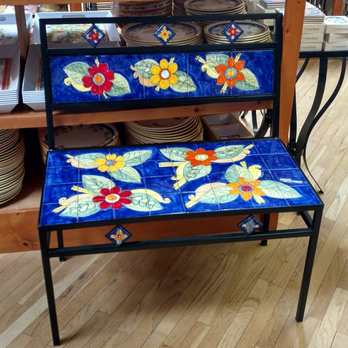 Parrucca Tile Bench - Flowers on Blue - Image 2