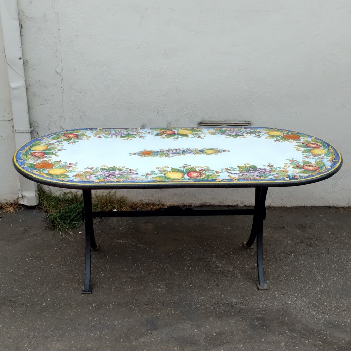 71” x 35.5” Italian Volcanic Table – Oval Mixed Fruit on Blue with Full Center - Image 5