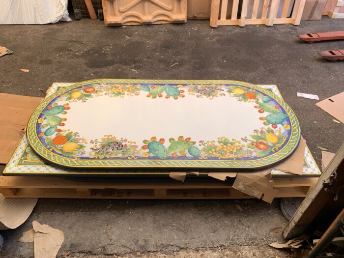 79" x 39" Italian Volcanic Table Oval - Mixed Fruit and Cactus on Blue with Braided Edge **NEW!! Better Picture Coming Soon**