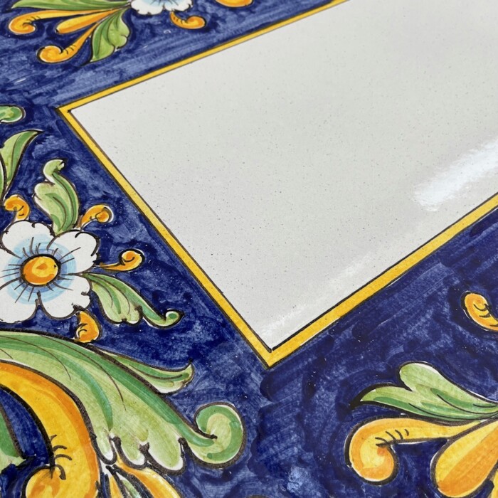 63'' x 23.5" Italian Volcanic Table, rectangular - Leaves and Flowers on Blue White Center - Image 3