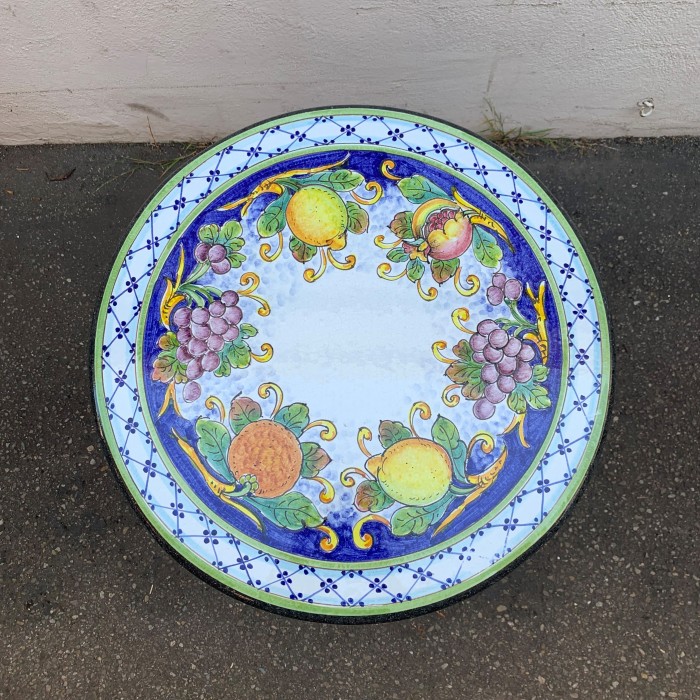 20'' Italian Volcanic Table - Mixed Fruit on Blue with Green Hatch - Image 2