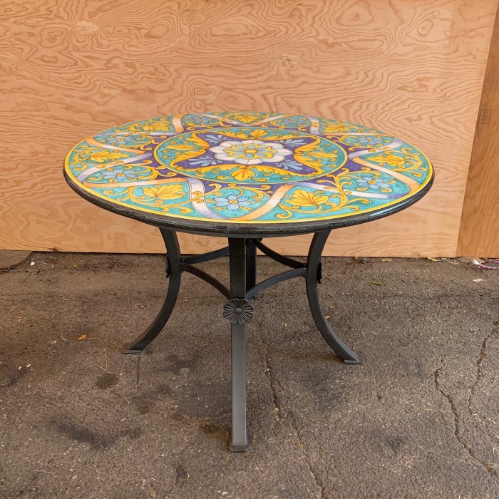 43" Italian Volcanic Stone Table - Geometric Leaf