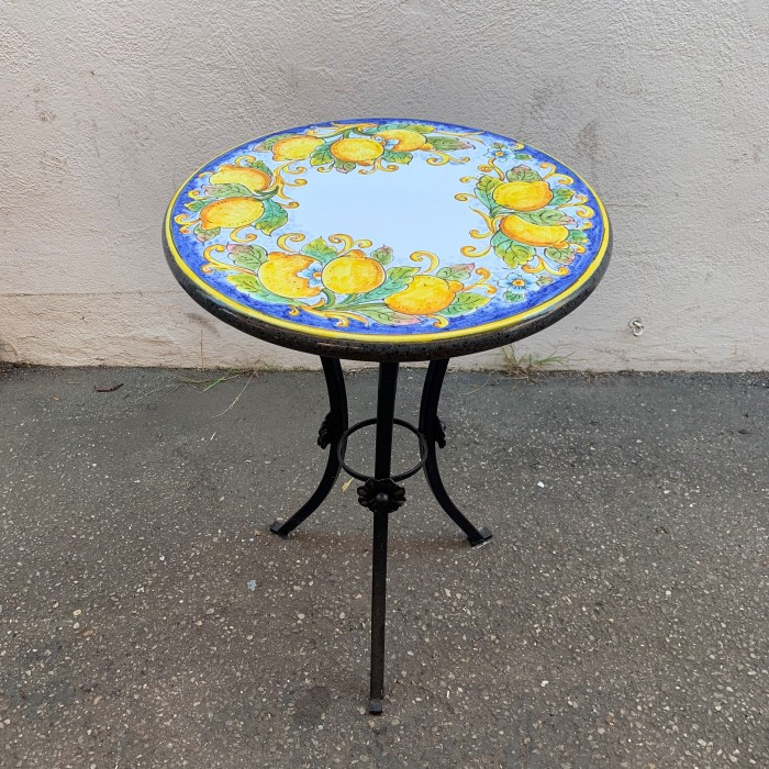 20'' Italian Volcanic Table - Lemons on Blue White Center