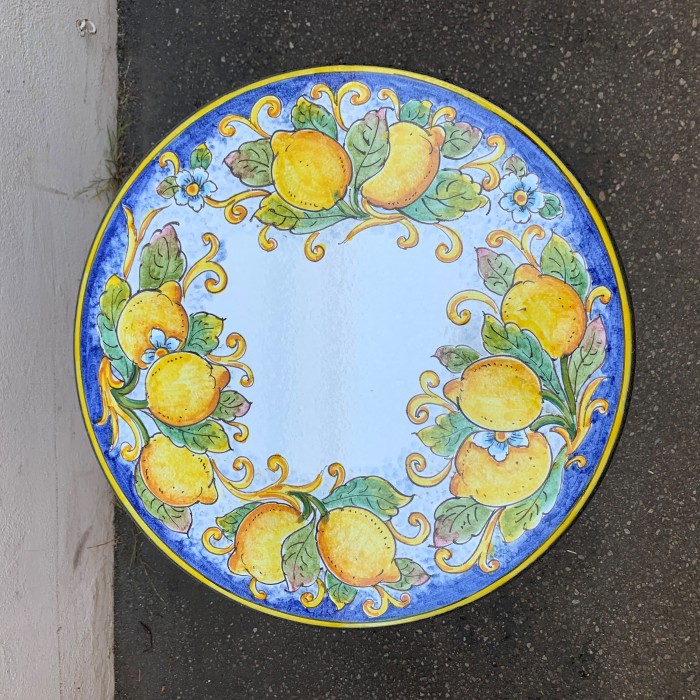 20'' Italian Volcanic Table - Lemons on Blue White Center - Image 2