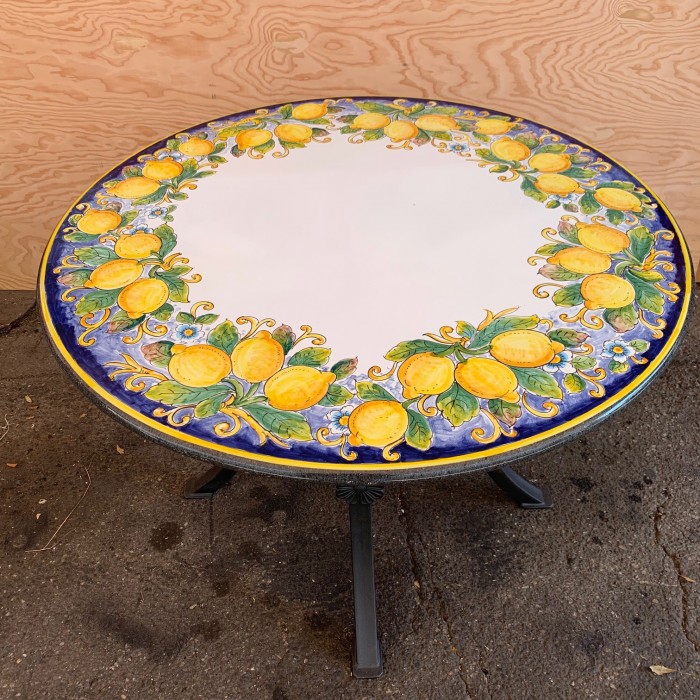 43" Italian Volcanic Stone Table - Lemons on Blue