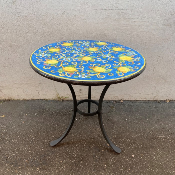 31.5″ Italian Volcanic Table – Lemons on Medium Blue - Full