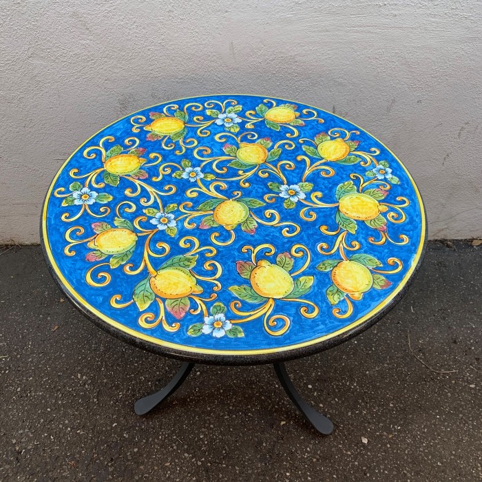 31.5″ Italian Volcanic Table – Lemons on Medium Blue - Full - Image 2