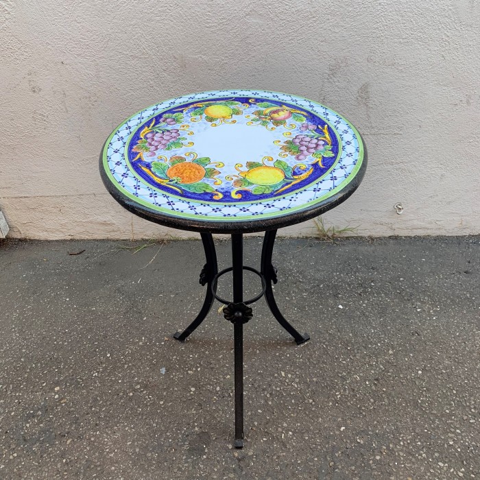 20'' Italian Volcanic Table - Mixed Fruit on Blue with Green Hatch