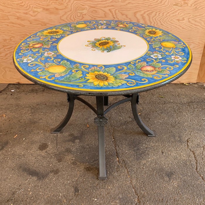 43" Italian Volcanic Stone Table - Mixed Fruit on Medium Blue