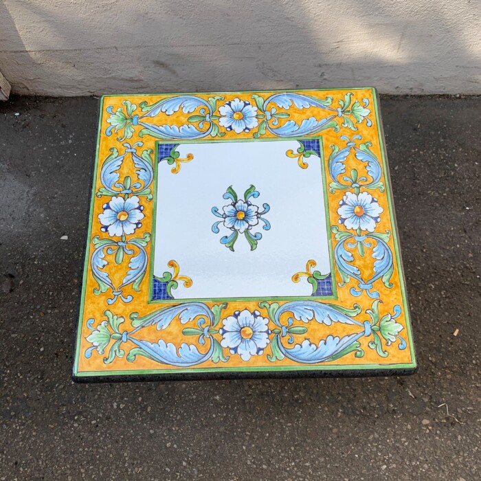 20” Square Italian Volcanic Table – New Leaves and flowers on Yellow - Image 2