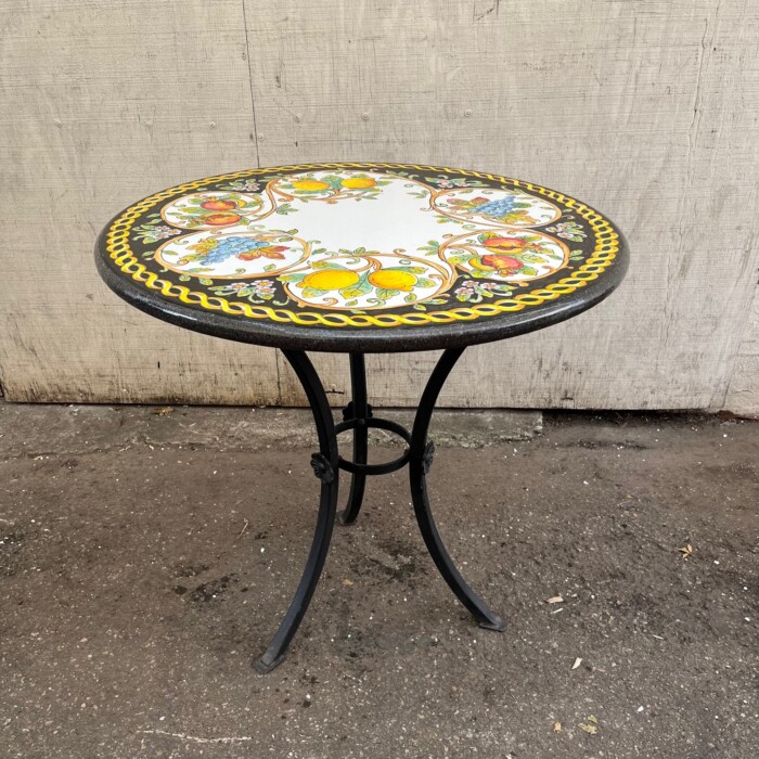 31.5″ Italian Volcanic Table – Mixed Fruit on Black with Gold Scroll Border - Image 2