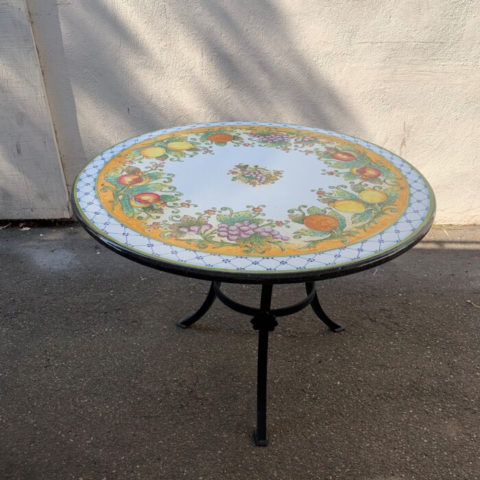 43" Italian Volcanic Stone Table - Mixed Fruit on Yellow Full Center