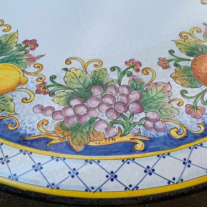 47" Italian Volcanic Table - Mixed Fruit on Blue with Hatch Border - Image 2